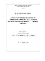 Summary of PhD thesis: Studying factors affecting to implement solutions of customer relationship management at Vietnam airlines