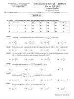 Đề thi học kì 1 môn Toán 12 năm 2018-2019 có đáp án - Trường THCS&THPT M.V Lômônôxốp