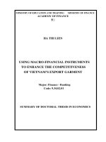 Summary of Doctoral thesis in Economics: Using macro-financial instruments to enhance the competitiveness of Vietnam’s export garment