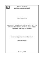 Tóm tắt luận văn Thạc sĩ: Kiểm soát nội bộ hoạt động ngân quỹ tại ngân hàng TMCP Đầu tư và Phát triển Việt Nam - Chi nhánh Phố Núi