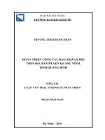 Tóm tắt luận văn Thạc sĩ Kinh tế phát triển: Hoàn thiện công tác bảo trợ xã hội trên địa bàn huyện Quảng Ninh, tỉnh Quảng Bình