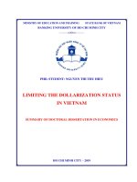 Summary of Doctoral dissertation in Economics: Limiting the dollarization status in Vietnam
