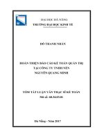 Tóm tắt luận văn Thạc sĩ: Hoàn thiện báo cáo kế toán quản trị tại Công ty TNHH Nến Nguyên Quang Minh