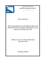 Tóm tắt luận văn Thạc sĩ: Hoàn thiện Kiểm soát nội bộ hoạt động thu thuế hàng hóa xuất khẩu, nhập khẩu tại Cục hải quan tỉnh Quảng Ngãi