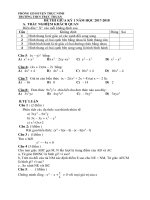 Đề KSCL giữa HK1 môn Toán 8 năm 2017-2018 có đáp án - Trường THCS Trực Thuận