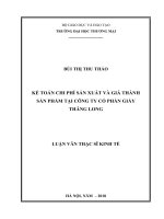 luận văn thạc sĩ kế toán chi phí sản xuất và giá thành sản phẩm tại công ty cổ phần giầy thăng long 