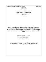 Tóm tắt luận án Tiến sĩ Kinh tế: Hoàn thiện kiểm soát nội bộ trong các doanh nghiệp sản xuất giấy Việt Nam