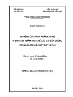 Tóm tắt luận án Tiến sĩ Sinh học: Nghiên cứu thành phần khu hệ vi sinh vật nhằm hạn chế tác hại của chúng trong nhiên liệu máy bay Jet A1