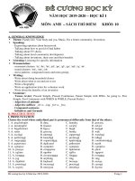 Đề cương ôn tập học kì 1 môn Tiếng Anh 10 năm 2019-2020 - Trường THPT Xuân Đỉnh (Chương trình mới)