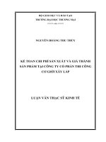 luận văn thạc sĩ kế toán chi phí sản xuất và giá thành sản phẩm tại công ty cổ phần thi công cơ giới xây lắp 