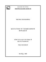 Tóm tắt luận văn Thạc sĩ: Quản lý đầu tư vào Khu kinh tế Dung Quất