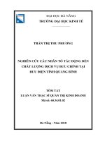 Tóm tắt luận văn Thạc sĩ Quản trị kinh doanh: Nghiên cứu các nhân tố tác động đến chất lượng dịch vụ bưu chính tại Bưu điện tỉnh Quảng Bình
