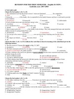 Đề cương ôn tập học kì 1 môn Tiếng Anh 10 năm 2017-2018 - Trường THPT Hai Bà Trưng