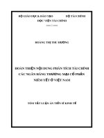 Tóm tắt luận án Tiến sĩ Kinh tế: Hoàn thiện nội dung phân tích tài chính các ngân hàng thương mại cổ phần niêm yết ở Việt Nam