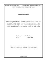 Tóm tắt luận án Tiến sĩ Văn hóa học: Sinh hoạt văn hóa cổ truyền ở các làng - xã Đa Tốn, Ninh Hiệp, Bát Tràng huyện Gia Lâm ngoại thành Hà Nội trong thời kỳ đổi mới