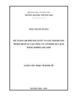 luận văn thạc sĩ kế toán chi phí sản xuất và giá thành sản phẩm dịch vụ tại công ty cổ phần du lịch hàng không hà anh 