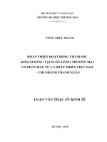 luận văn thạc sĩ hoàn thiện hoạt động chăm sóc khách hàng tại ngân hàng TMCP đầu tư và phát triển việt nam – chi nhánh thanh xuân 