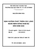 Tóm tắt luận án Tiến sĩ Kinh tế: Định hướng phát triển các làng nghề miền Đông Nam Bộ đến năm 2020