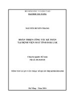 Tóm tắt luận văn Thạc sĩ: Hoàn thiện công tác kế toán tại Bệnh viện Mắt tỉnh Đắk Lắk