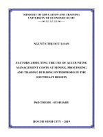 Summary PhD thesis: Factors affecting the use of accounting management costs at mining, processing and trading building enterprises in the Southeast Region