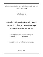 Tóm tắt luận văn Tiến sĩ Nông nghiệp: Nghiên cứu khả năng sản xuất của các tổ hợp lai 4 dòng vịt CV Super M: T1, T4, T5, T6