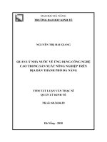 Tóm tắt luận văn Thạc sĩ: Quản lý nhà nước về ứng dụng công nghệ cao vào sản xuất nông nghiệp trên địa bàn thành phố Đà Nẵng