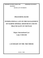 A summary of the PhD thesis: International law on the management of marine mineral resources and its practicality in Vietnam