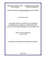 Summary of Doctoral thesis of Economic: Economic policy of the state to support enterprices to improve competitiveness - Case study of the enterprices in Hai Phong city