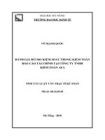 Tóm tắt luận văn Thạc sĩ Kế toán: Đánh giá rủi ro kiểm soát trong kiểm toán báo cáo tài chính tại công ty TNHH kiểm toán AFA