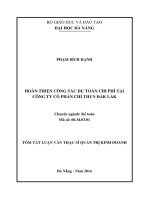Tóm tắt luận văn Thạc sĩ: Hoàn thiện Công tác Dự toán chi phí tại Công ty Cổ phần Chỉ thun Đắk Lắk