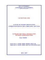 Summary Doctoral dissertation business Administration: A study of tourist destination competitiveness in Thua Thien Hue, Viet Nam