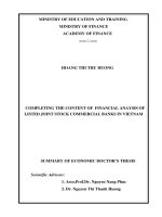 Summary of Economic Doctor’s thesis: Completing the content of  financial anaysis of listed joint stock commercial banks in Vietnam
