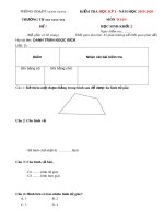 Đề thi kiểm tra cuối học kỳ 1 môn Toán lớp 2 năm học 2019-2020 (Mã đề 01)