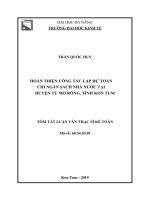 Tóm tắt luận văn Thạc sĩ: Hoàn thiện công tác lập dự toán chi ngân sách nhà nước tại huyện Tu Mơ Rông, tỉnh Kon Tum