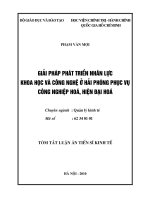 Tóm tắt luận văn Tiến sĩ Kinh tế: Giải pháp phát triển nhân lực Khoa học và Công nghệ ở Hải Phòng phục vụ công nghiệp hoá, hiện đại hoá