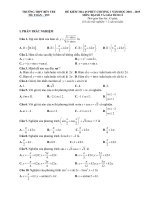 Đề kiểm tra 1 tiết Đại số Giải tích 11 chương 1 năm 2018-2019 có đáp án - Trường THPT Bến Tre