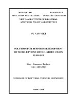 Summary of Doctoral thesis in Economics: Solution for business development of mobile phone retail store chain in Hanoi