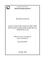 Tóm tắt luận văn Thạc sĩ: Quản lý nhà nước về đầu tư trực tiếp nước ngoài tại Khu kinh tế mở Chu Lai, tỉnh Quảng Nam