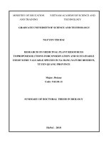 Summary of doctoral thesis in biology: Research on medicinal plant resources to propose solutions for conservation and sustainable use of some valuable species in Na Hang Nature Reserve,