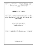 Tóm tắt Luận án Tiến sĩ Khoa học vật liệu: Chế tạo vật liệu sắt điện không chứa chì nền BaTiO3 và nghiên cứu tính chất điện môi, áp điện của chúng