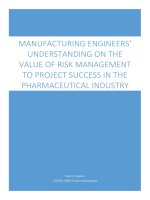Master Thesis in Economics: Manufacturing Engineers’ Understanding On The Value Of Risk Management To Project Success In The Pharmaceutical Industry