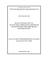 Quản lý sử dụng vốn vay từ ngân hàng chính sách xã hội đối với thanh niên nông thôn trên địa bàn tỉnh Thái Nguyên (Luận văn thạc sĩ)