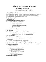 Đề cương ôn tập học kì 1 môn Tiếng Anh 7 năm 2018-2019 - Trường THCS Võ Trứ