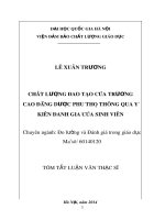Tóm tắt luận văn Thạc sỹ: Chất lượng đào tạo của Trường Cao đẳng Dược Phú Thọ thông qua ý kiến đánh giá của sinh viên