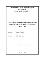 Dissertation summary organic chemistry: Research on the synthesis and evaluation of cytotoxic activity of quinazoline compounds