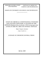 Summary of chemistry dotoral thesis: Study on chemical constituents, cytotoxic and antiinflammatory activities of the sponges Rhabdastrella providentiae and Xestospongia muta living in the