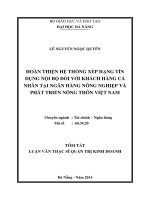 Tóm tắt Luận văn thạc sĩ Quản trị kinh doanh: Hoàn thiện hệ thống xếp hạng tín dụng nội bộ đối với khách hàng cá nhân tại Ngân hàng Nông nghiệp và phát triển nông thôn Việt Nam