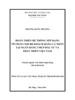 Tóm tắt luận văn thạc sĩ Quản trị kinh doanh: Hoàn thiện hệ thống xếp hạng tín dụng nội bộ khách hàng cá nhân tại ngân hàng TMCP Đầu tư và Phát triển Việt Nam
