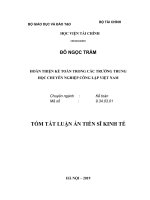 Tóm tắt Luận án tiến sĩ Kinh tế: Hoàn thiện kế toán trong các trường trung học chuyên nghiệp công lập Việt Nam