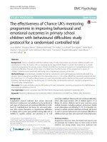 The effectiveness of Chance UK’s mentoring programme in improving behavioural and emotional outcomes in primary school children with behavioural difficulties: Study protocol for a